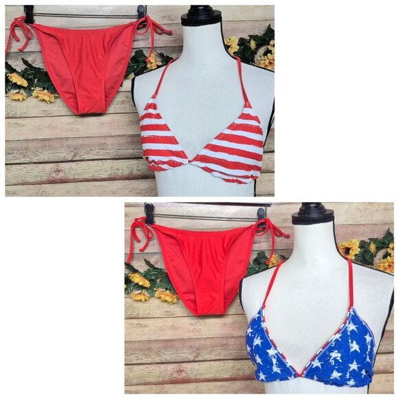 Xhilaration 2 Piece Reversible String Bikini Size L American Flag Patriotic Sexy - Picture 1 of 14